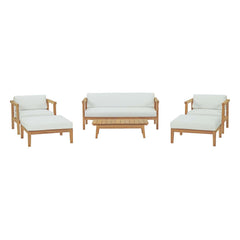 Bayport Natural/White 6 Piece Outdoor Patio Teak Set - 69.5x138.5" - Ornate Home