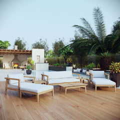 Bayport Natural/White 8 Piece Outdoor Patio Teak Set - Ornate Home