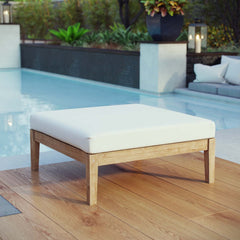 Bayport Natural/White Outdoor Patio Teak Ottoman - Ornate Home