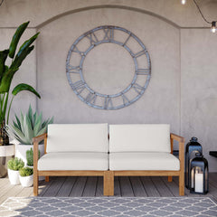 Bayport Natural/White Outdoor Patio Teak Wood 2-Seater Loveseat - Ornate Home
