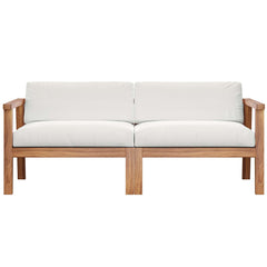 Bayport Natural/White Outdoor Patio Teak Wood 2-Seater Loveseat - Ornate Home