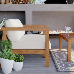 Bayport Natural/White Outdoor Patio Teak Wood 2-Seater Loveseat - Ornate Home