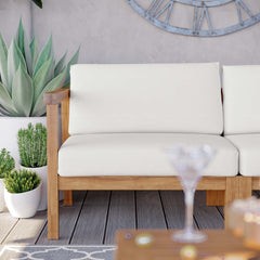 Bayport Natural/White Outdoor Patio Teak Wood 2-Seater Loveseat - Ornate Home