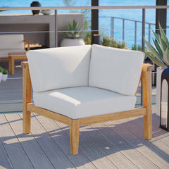 Bayport Natural/White Outdoor Patio Teak Wood Corner Chair - Ornate Home