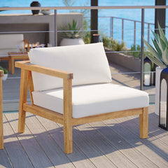Bayport Natural/White Outdoor Patio Teak Wood Left-Arm Chair - Ornate Home