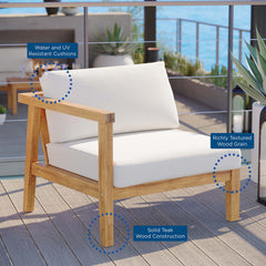 Bayport Natural/White Outdoor Patio Teak Wood Left-Arm Chair - Ornate Home