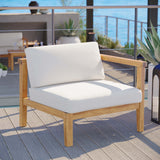 Bayport Natural/White Outdoor Patio Teak Wood Right-Arm Chair - Ornate Home