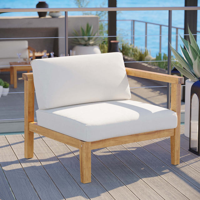 Bayport Natural/White Outdoor Patio Teak Wood Right-Arm Chair - Ornate Home