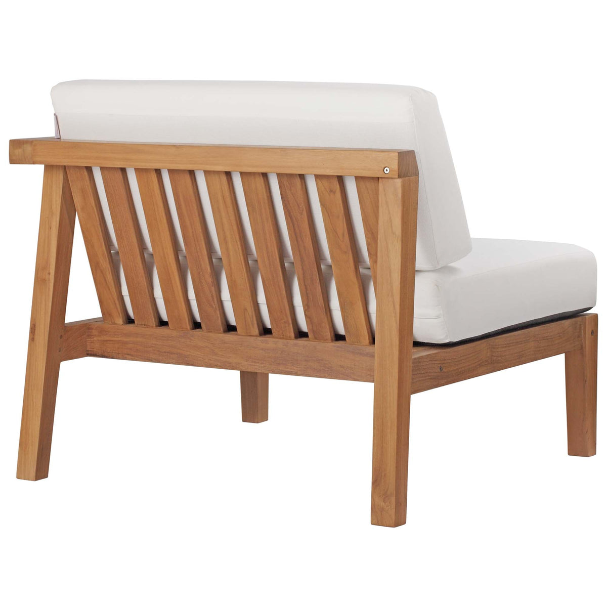 Bayport Natural/White Outdoor Patio Teak Wood Right-Arm Chair - Ornate Home