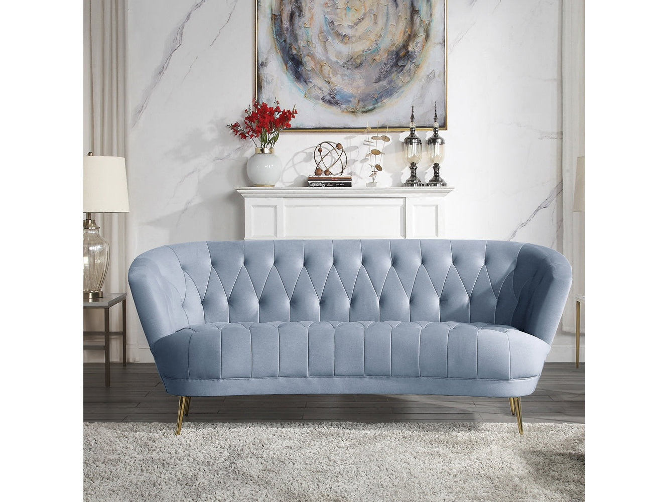Bayram Light Gray Velvet Sofa - Ornate Home