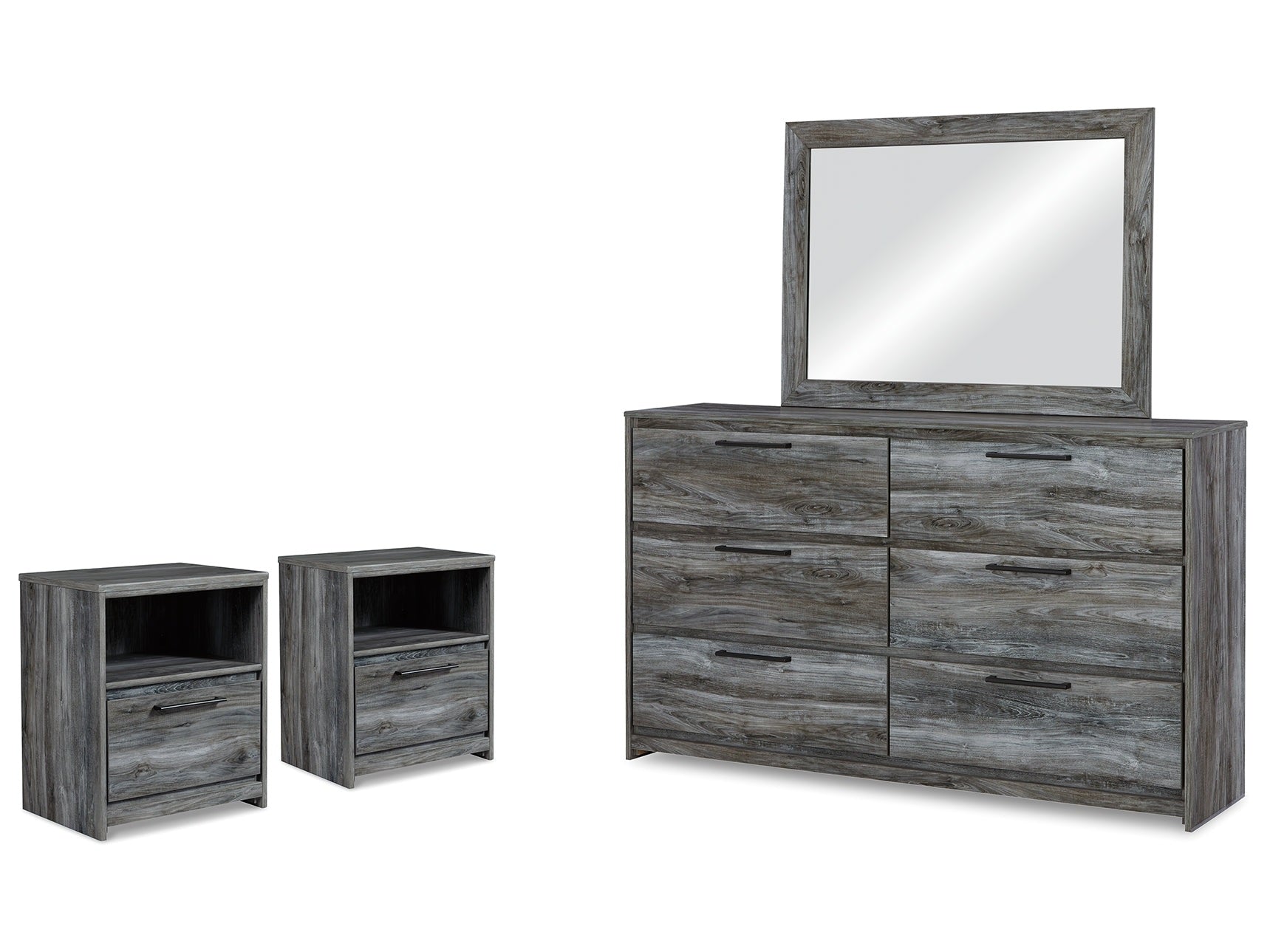 Baystorm Gray Dresser, Mirror and 2 Nightstands - Ornate Home