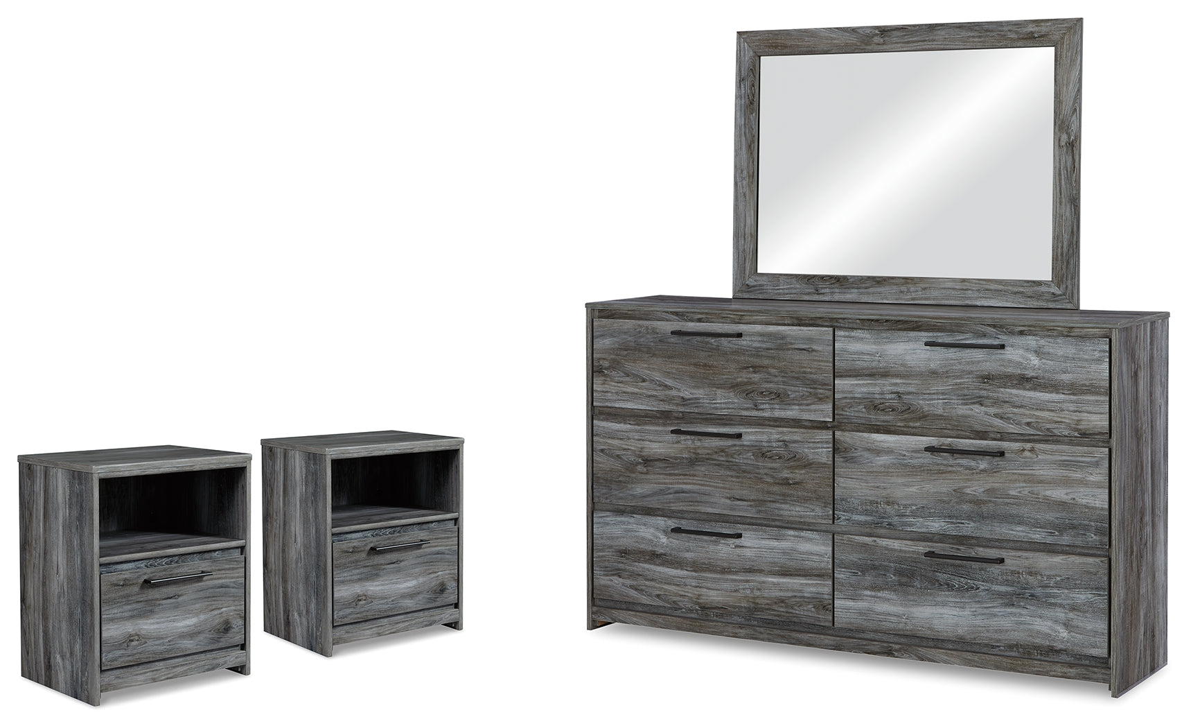 Baystorm Gray Dresser, Mirror and 2 Nightstands - Ornate Home