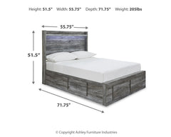 Baystorm Gray Full Panel Bed with 4 Storage Drawers - Ornate Home