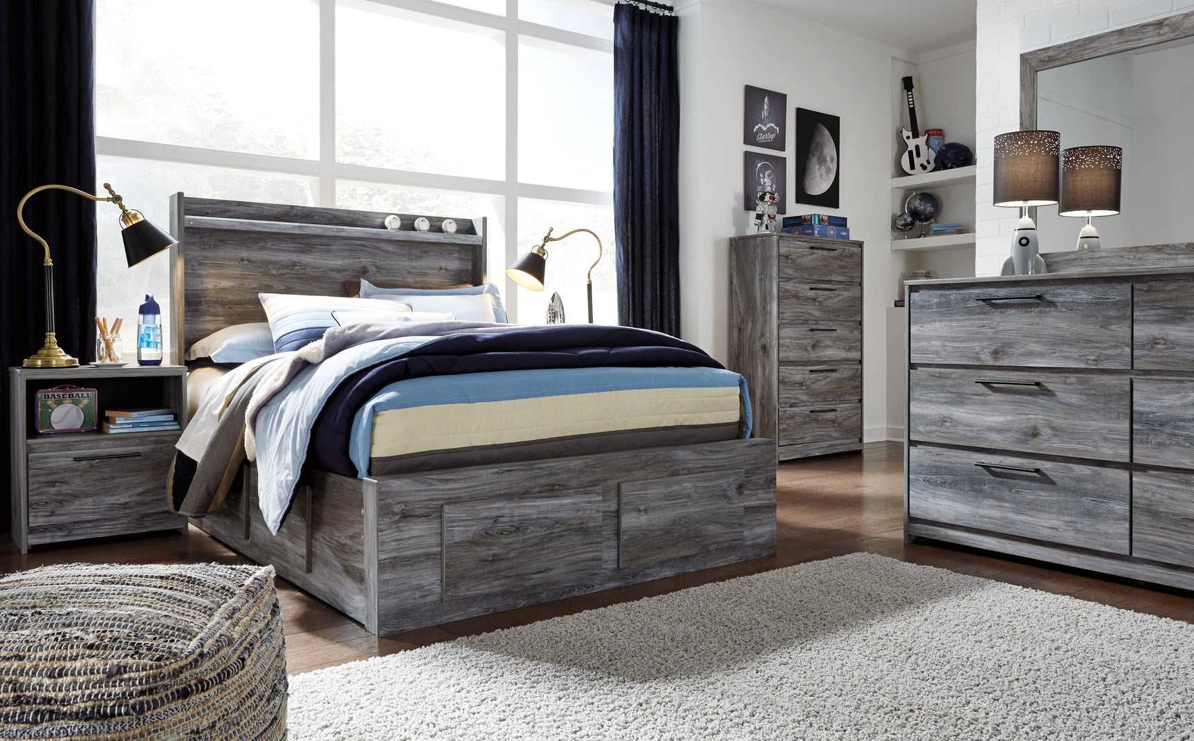 Baystorm Gray Full Panel Storage Bed & Dresser & Mirror (Online Special Price) - Ornate Home