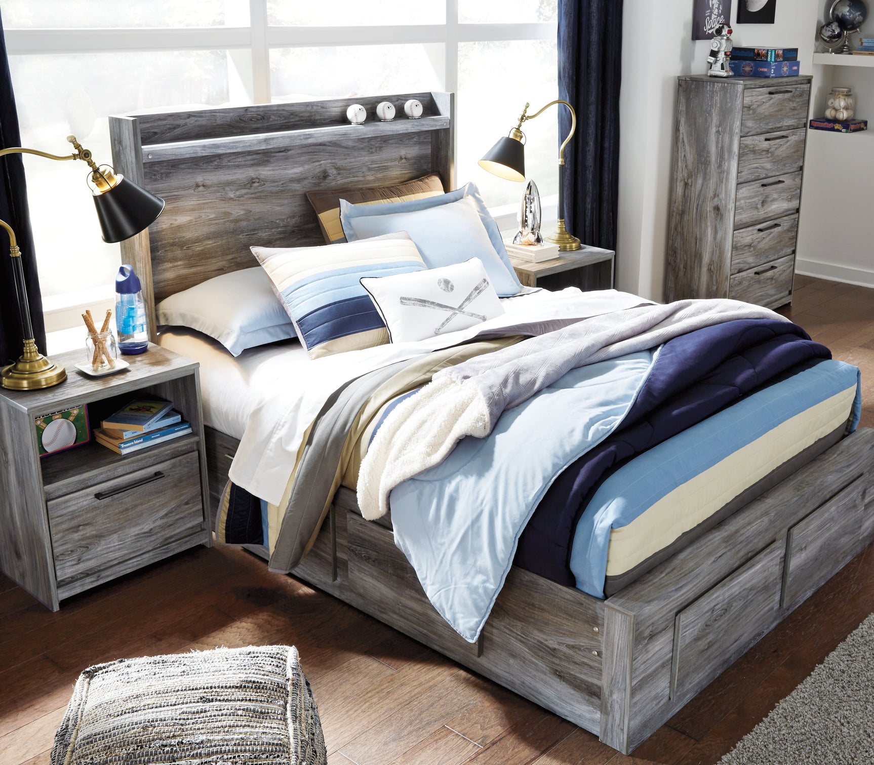 Baystorm Gray Full Panel Storage Bed & Dresser & Mirror (Online Special Price) - Ornate Home