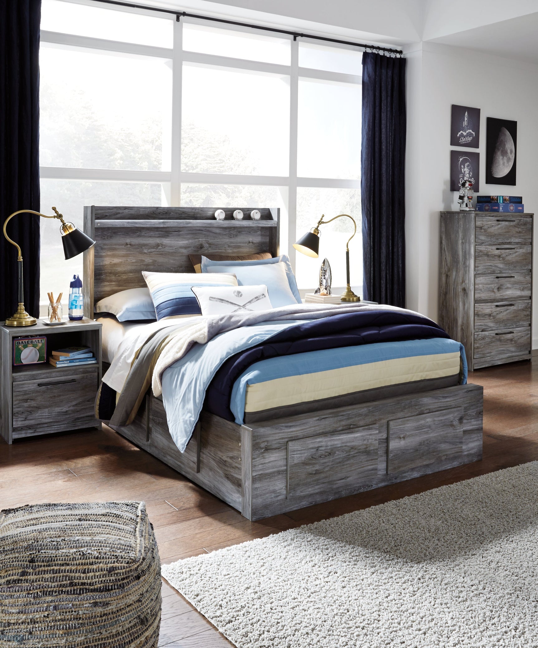Baystorm Gray Full Panel Storage Bed & Dresser & Mirror (Online Special Price) - Ornate Home