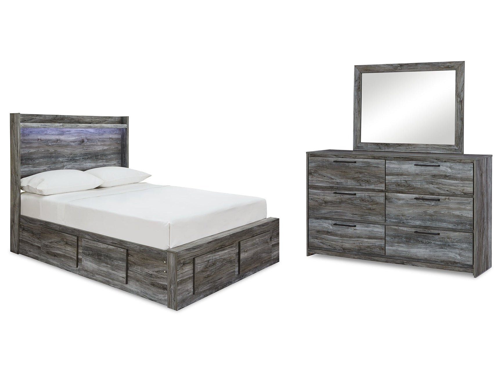 Baystorm Gray Full Panel Storage Bed & Dresser & Mirror - Ornate Home