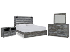 Baystorm Gray King Panel Bed & Dresser & Mirror & 2 Nightstands - Ornate Home