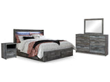 Baystorm Gray King Panel Bed w/Storage & Dresser & Mirror & 2 Nightstands - Ornate Home