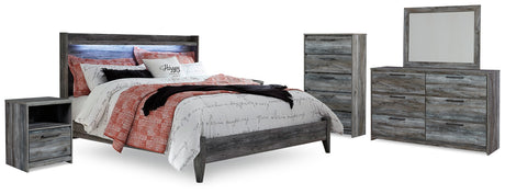 Baystorm Gray King Panel Bedroom Set with Dresser, Mirror, Chest and 2 Nightstands - Ornate Home