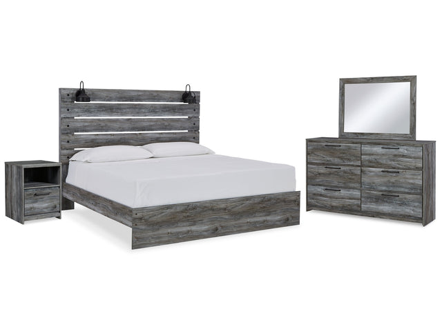 Baystorm Gray King Panel Bedroom Set with Dresser, Mirror, and Nightstand - Ornate Home