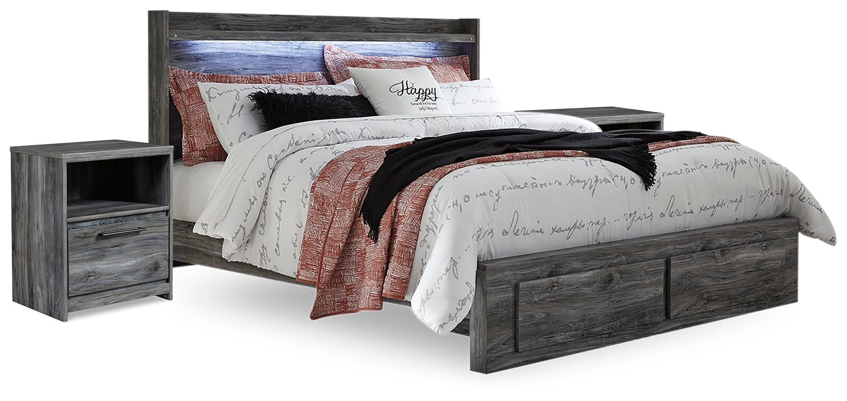 Baystorm Gray King Panel Storage Bedroom Set with 2 Nightstands (Online Special Price) - Ornate Home