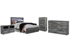 Baystorm Gray King Panel Storage Bedroom Set with Dresser, Chest and 2 Nightstands - Ornate Home