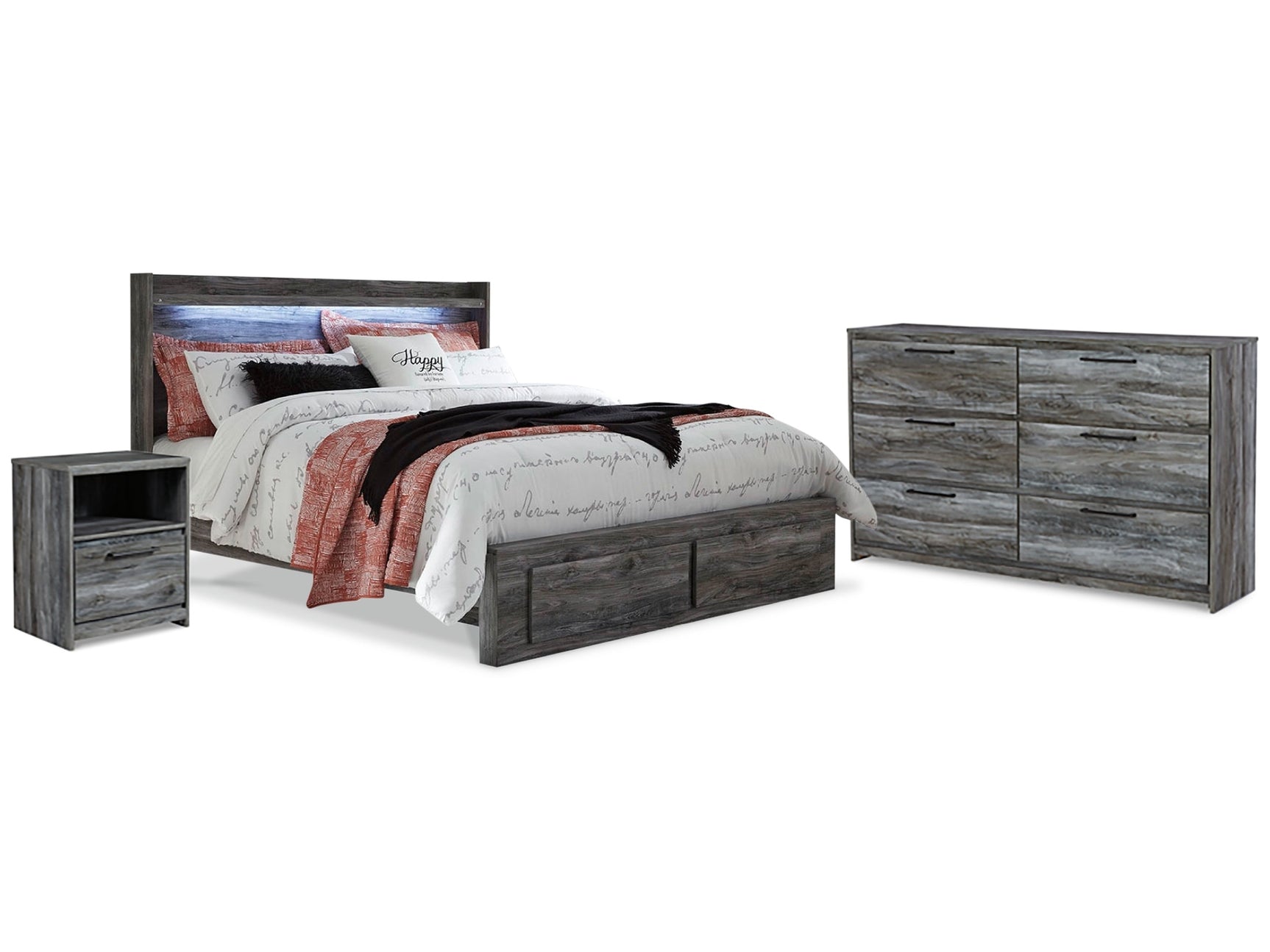 Baystorm Gray King Panel Storage Bedroom Set with Dresser and Nightstand (Online Special Price) - Ornate Home