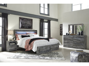 Baystorm Gray King Panel Storage Bedroom Set with Mirrored Dresser and Nightstand - Ornate Home