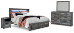 Baystorm Gray King Panel Storage Bedroom Set with Mirrored Dresser and Nightstand - Ornate Home