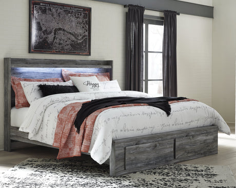 Baystorm Gray King Panel Storage Bedroom Set with Mirrored Dresser and Nightstand - Ornate Home