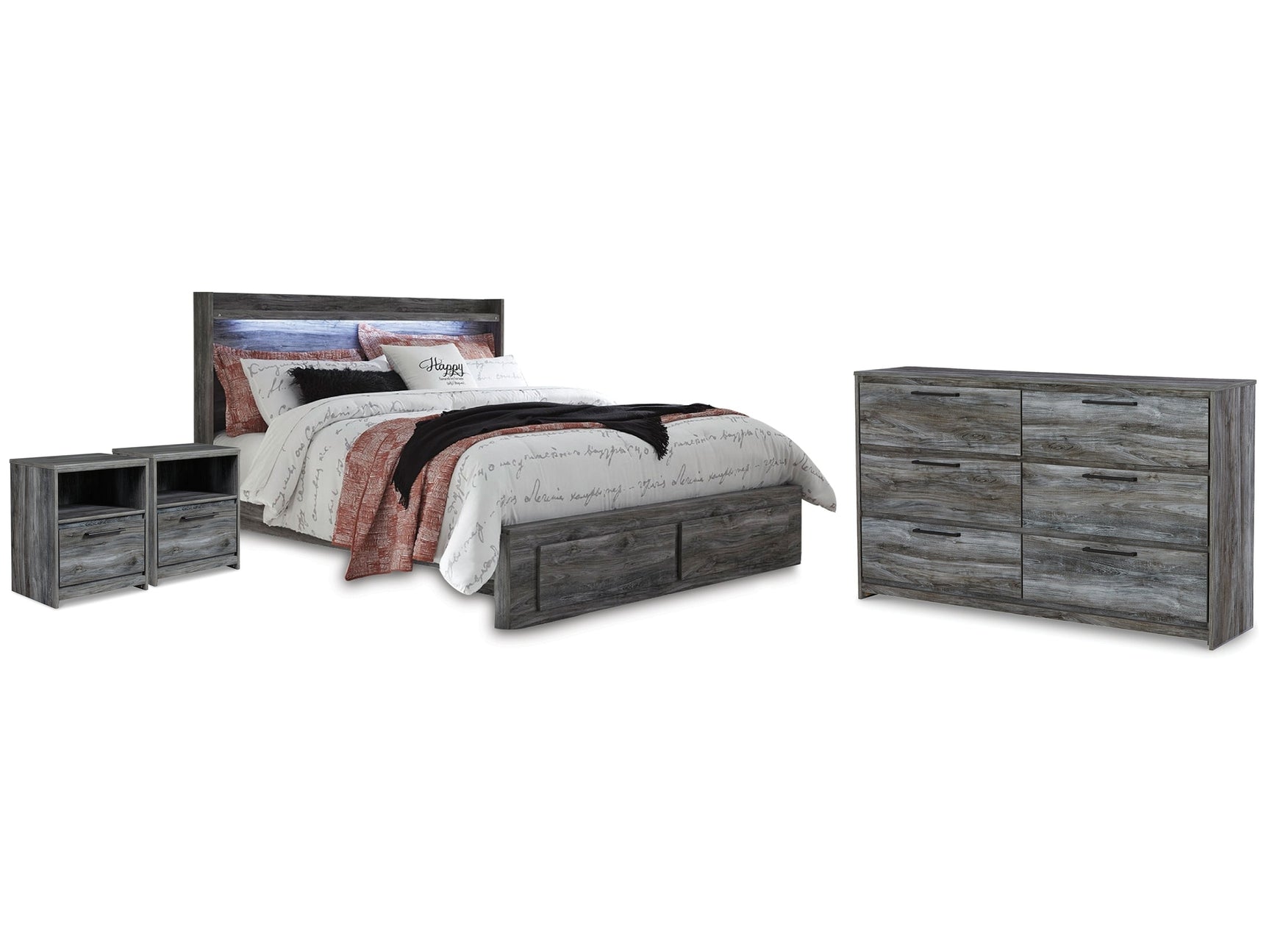 Baystorm Gray King Storage Bed & Dresser & 2 Nightstands - Ornate Home