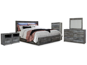 Baystorm Gray King Storage Bedroom Set with Dresser, Mirror, Chest and 2 Nightstands - Ornate Home