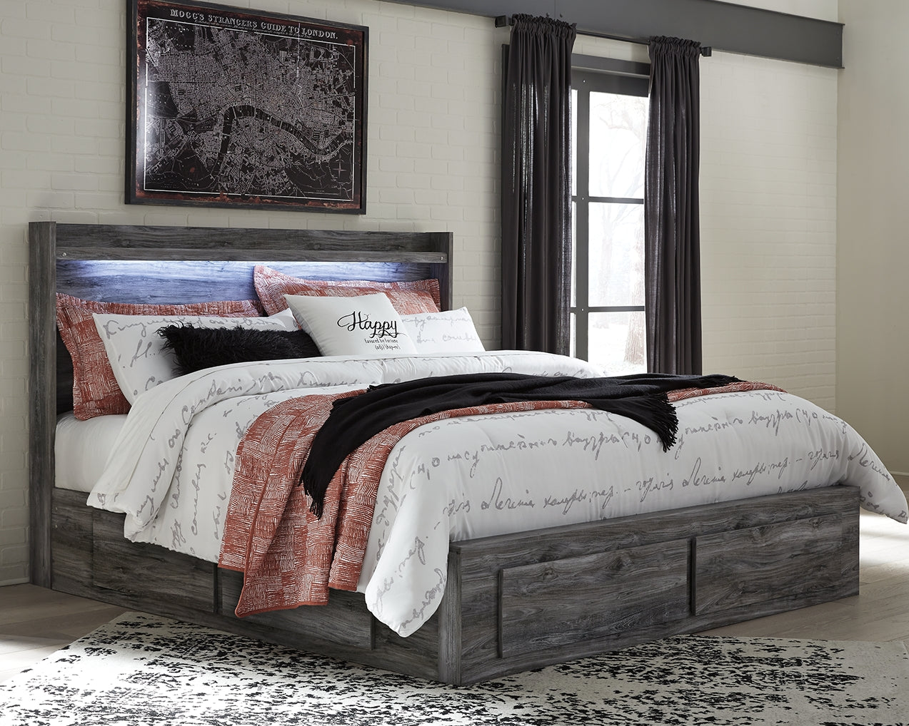 Baystorm Gray King Storage Bedroom Set with Dresser, Mirror, Chest and Nightstand - Ornate Home