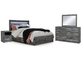 Baystorm Gray Queen Panel Bedroom Set with 2 Side Storage, Dresser, Mirror, and Nightstand - Ornate Home