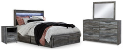 Baystorm Gray Queen Panel Bedroom Set with 2 Side Storage, Dresser, Mirror, and Nightstand - Ornate Home