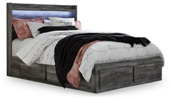 Baystorm Gray Queen Panel Bedroom Set with 2 Side Storage, Dresser, Mirror, and Nightstand - Ornate Home