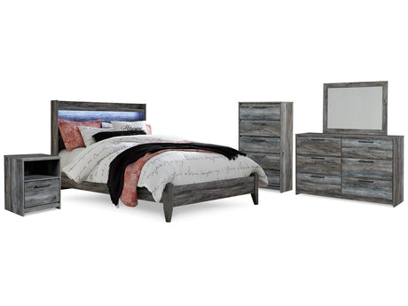 Baystorm Gray Queen Panel Bedroom Set with Dresser, Mirror, Chest and Nightstand - Ornate Home