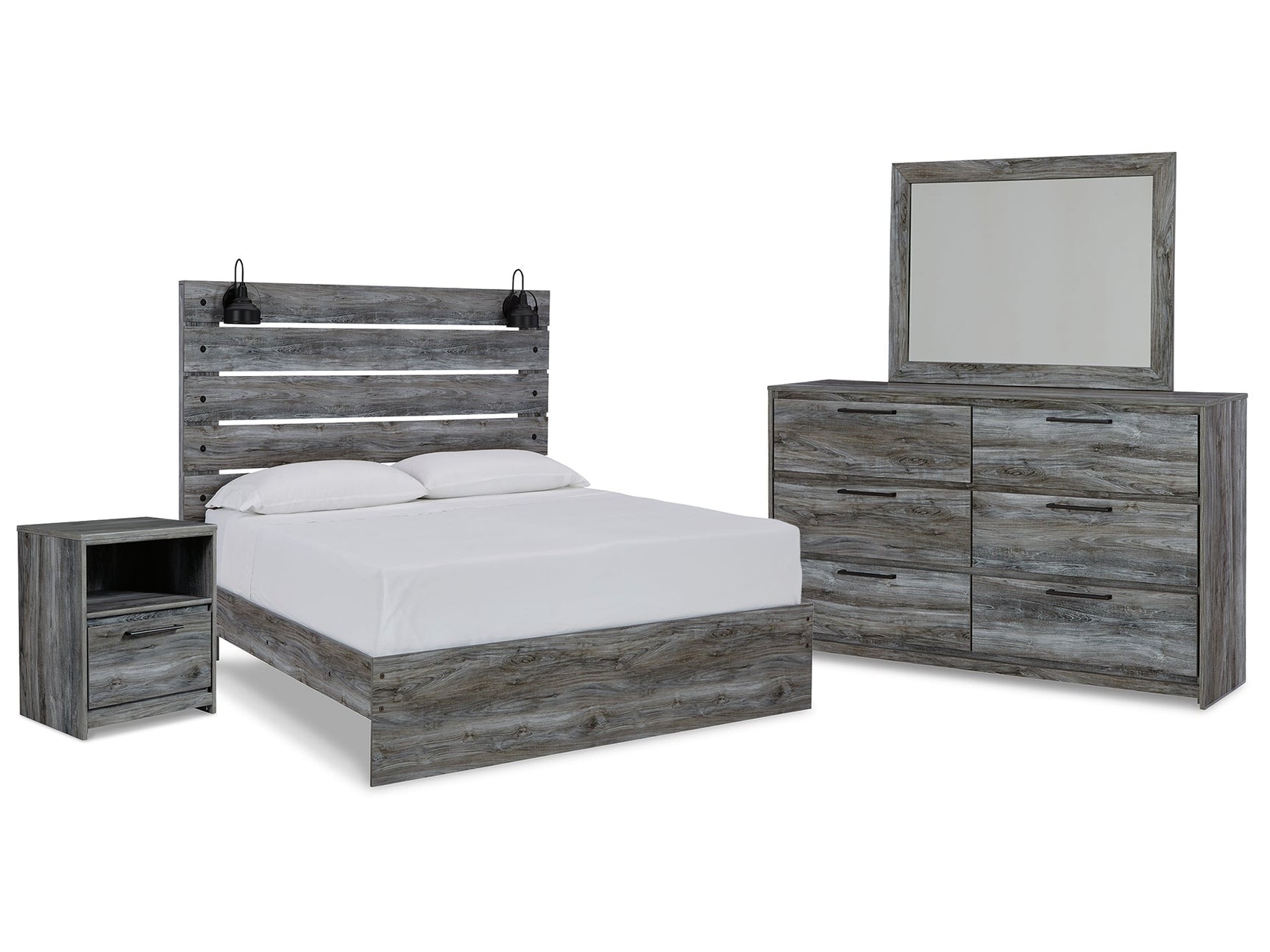 Baystorm Gray Queen Panel Bedroom Set with Dresser, Mirror and Nightstand - Ornate Home