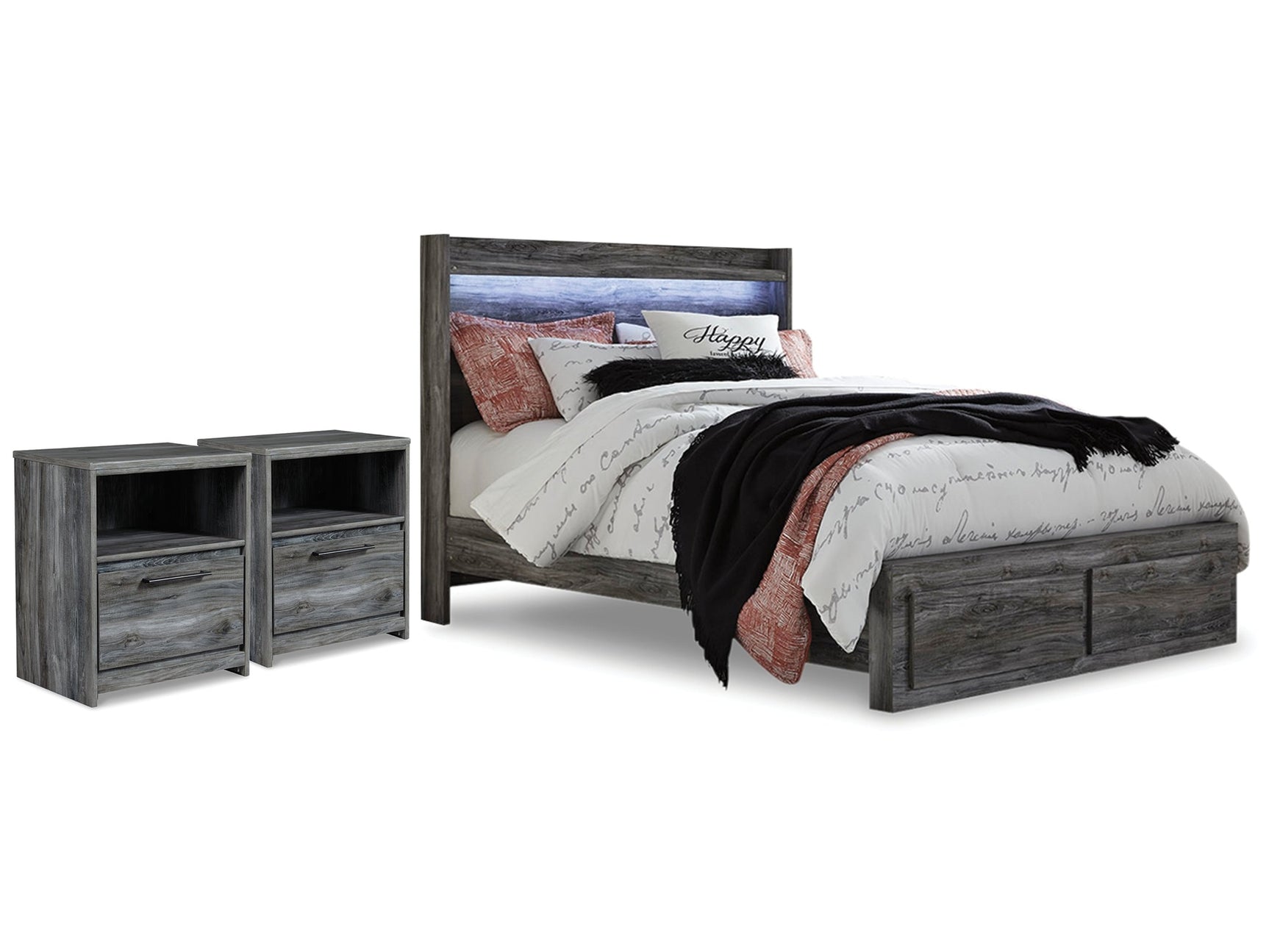 Baystorm Gray Queen Panel Storage Bedroom Set with 2 Nightstands - Ornate Home