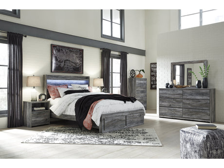 Baystorm Gray Queen Panel Storage Bedroom Set with Dresser, Mirror, Chest and 2 Nightstands - Ornate Home