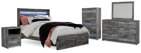 Baystorm Gray Queen Panel Storage Bedroom Set with Dresser, Mirror, Chest and 2 Nightstands - Ornate Home