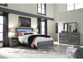 Baystorm Gray Queen Panel Storage Bedroom Set with Mirrored Dresser and Nightstand (Online Special Price) - Ornate Home
