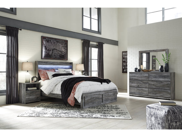 Baystorm Gray Queen Panel Storage Bedroom Set with Mirrored Dresser and Nightstand (Online Special Price) - Ornate Home