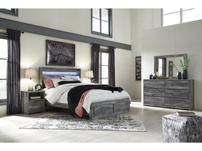 Baystorm Gray Queen Panel Storage Bedroom Set with Mirrored Dresser and Nightstand - Ornate Home