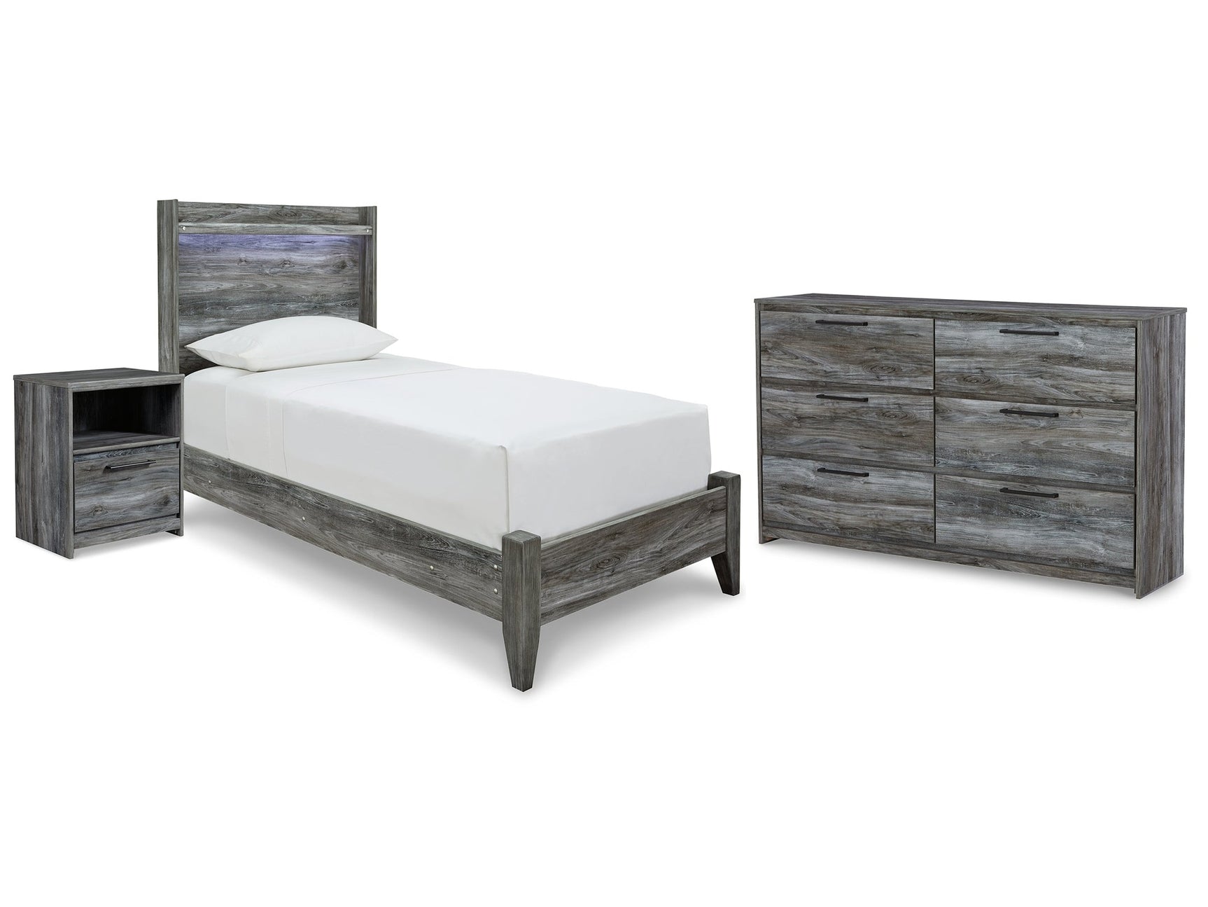 Baystorm Gray Twin Panel Bed & Dresser & Nightstand - Ornate Home