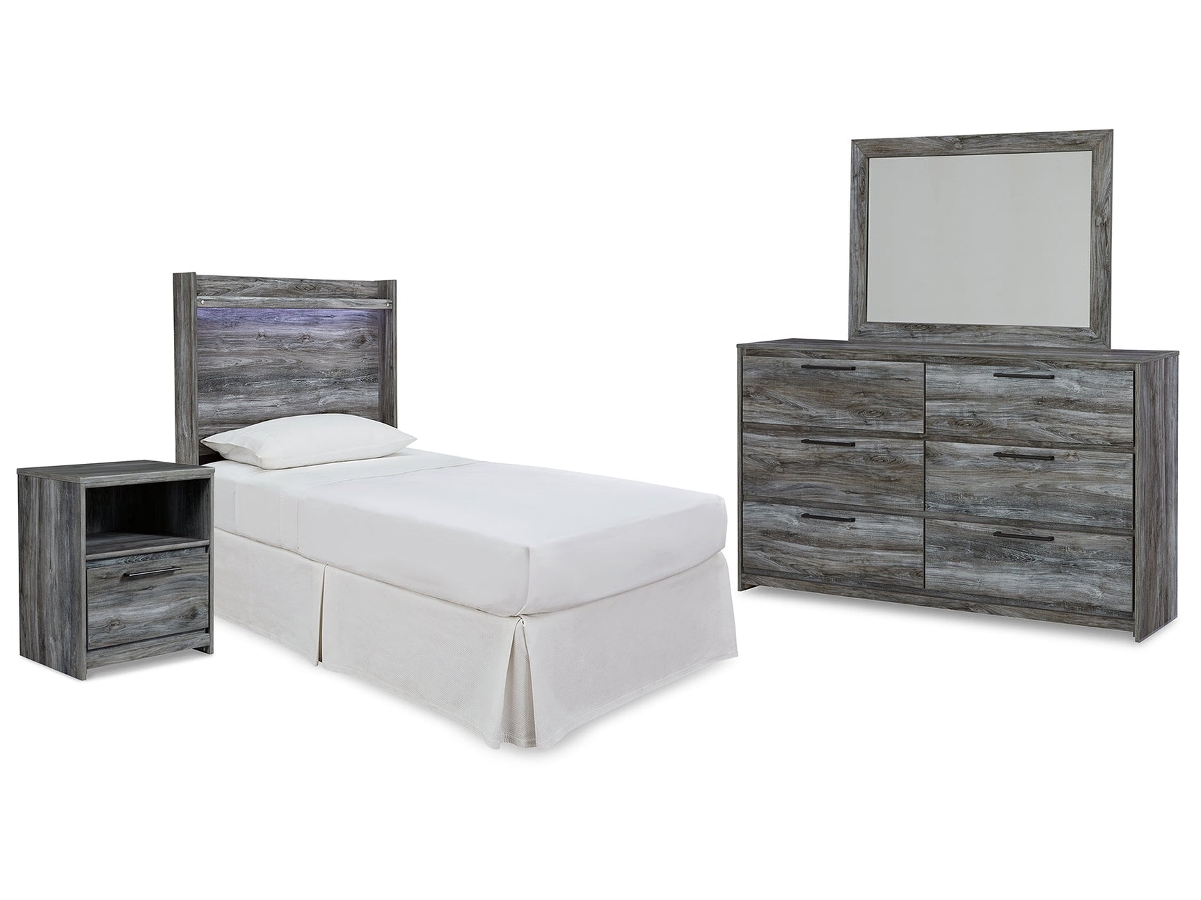 Baystorm Gray Twin Panel Bed Headboard, Dresser, Mirror and Nightstand (Online Special Price) - Ornate Home