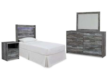 Baystorm Gray Twin Panel Bed Headboard, Dresser, Mirror and Nightstand - Ornate Home
