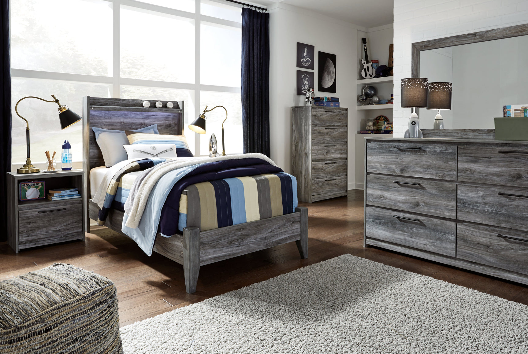 Baystorm Gray Twin Panel Bedroom Set with Dresser - Ornate Home