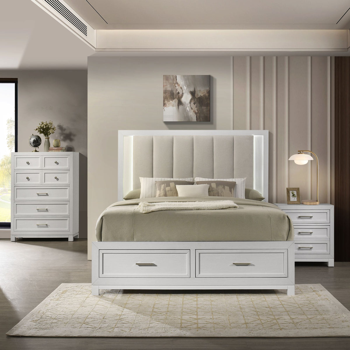 Baystorm White 3-Piece King UPH Storage Bedroom Set - Ornate Home